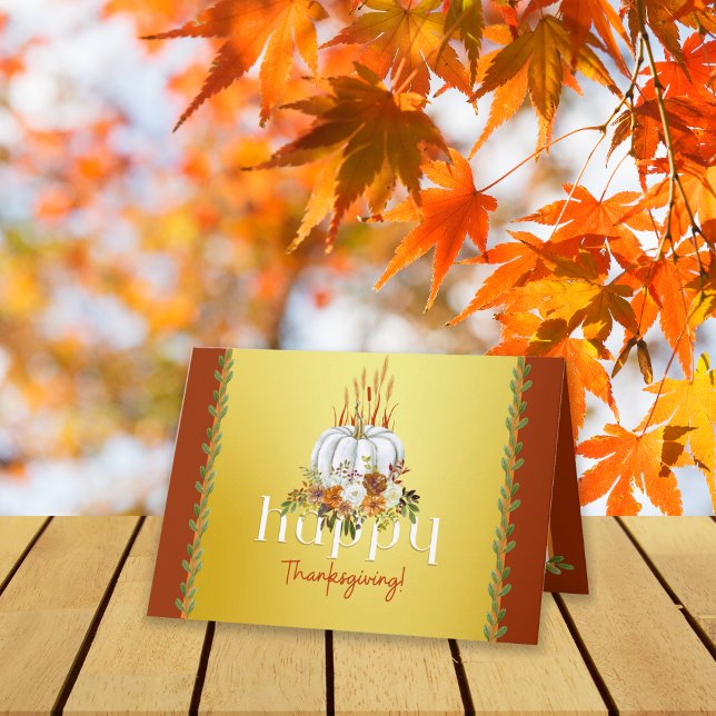 Frohes Erntedankfest Fall Floral Pumpkin Gelb Karte (Von Creator hochgeladen)