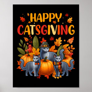 Frohes Erntedankfest Katze Drei Niedliche Russisch Poster