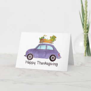 Frohes Erntedankfest Lila Retro Fiat 500 Karte