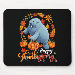 Frohes Erntedankfest Manatee In Blättern Kürbisse Mousepad