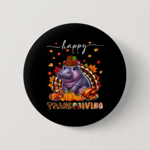 Frohes Erntedankfest Nilpferd Kostüm Truthahn Herb Button