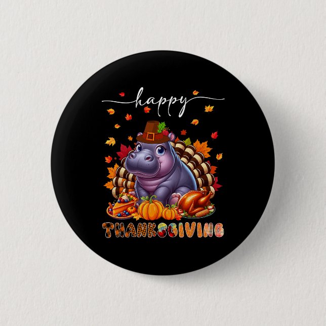Frohes Erntedankfest Nilpferd Kostüm Truthahn Herb Button (Vorderseite)