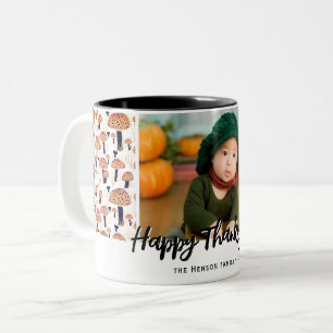 Frohes Erntedankfest Orange Pilz Herbst Foto Zweifarbige Tasse