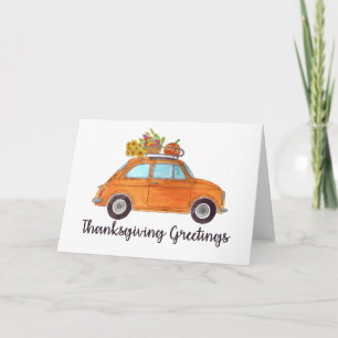 Frohes Erntedankfest Orange Retro Fiat 500 Karte