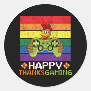 Frohes Erntedankfest Truthahn Gaming Videospiel Ga Runder Aufkleber