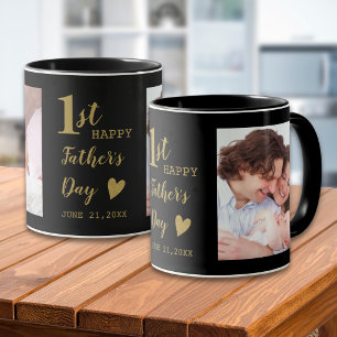 Frohes erster Vatertag 2 Foto Schwarz und Gold Tasse