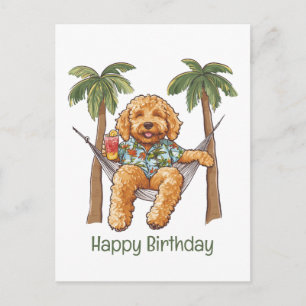 Frohes Geburtstags-Goldendoodle-Hund im hawaiianis Postkarte
