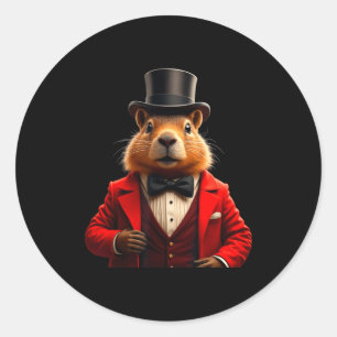 Frohes Groundhog Day 2025 Groundhog Gentleman Hut Runder Aufkleber