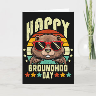 Frohes Groundhog Day 2025 Lustiges Retro-Murmeltie Karte