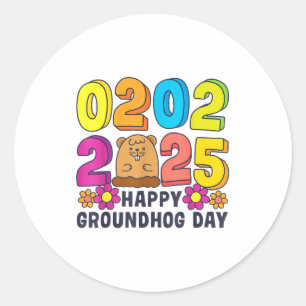 Frohes Groundhog Day 2. Februar 2025 Männer Frauen Runder Aufkleber