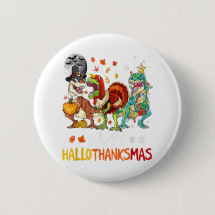 Frohes Hallothanksgiving Dinosaur T-Rex Halloween Button
