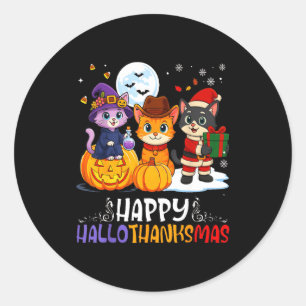 Frohes Hallothanksmas Lustiges Halloween-Erntedank Runder Aufkleber
