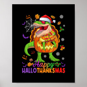 Frohes Hallothanksmas T Rex Halloween Thanksgiving Poster