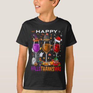 Frohes Hallothanksmas Wein Halloween Thanksgiving T-Shirt