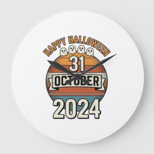 Frohes Halloween 31. Oktober Vintage-Geister-Desig Große Wanduhr