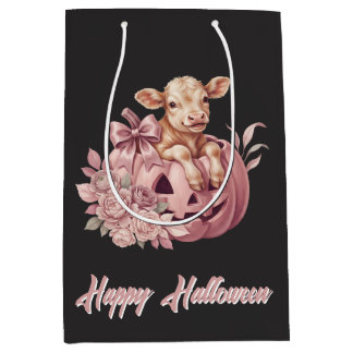 Frohes Halloween Babykalb in rosa Kürbis Mittlere Geschenktüte