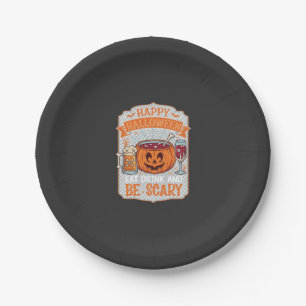 Frohes Halloween Essen Trinken Sei Gruselig Kürbis Pappteller