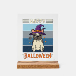 Frohes Halloween Französische Bulldogge Hexe Spinn Acrylschild