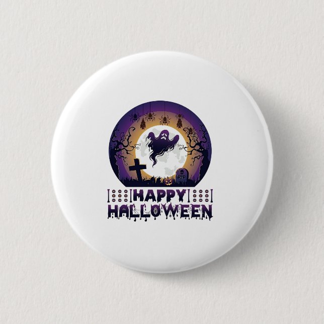 Frohes Halloween Gespenst Fledermäuse Spinnen_1 Button (Vorderseite)