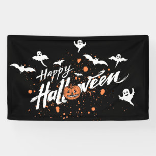 Frohes Halloween Gespenst, Fledermäuse und Kürbiss Banner