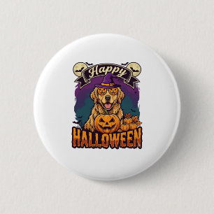 Frohes Halloween Golden Retriever Hexenhut Kürbis Button