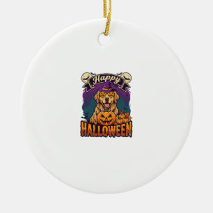 Frohes Halloween Golden Retriever Hexenhut Kürbis Keramik Ornament