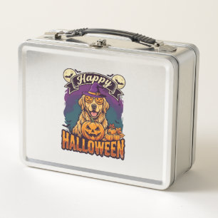 Frohes Halloween Golden Retriever Hexenhut Kürbis Metall Brotdose