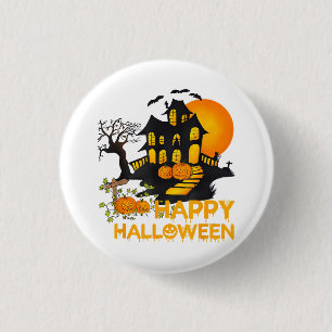 Frohes Halloween Gruseliger Kürbis Spukhaus Männer Button