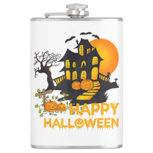 Frohes Halloween Gruseliger Kürbis Spukhaus Männer Flachmann