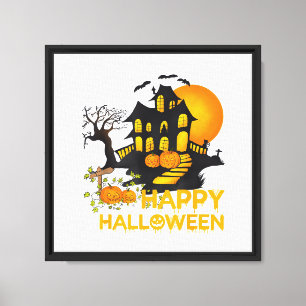 Frohes Halloween Gruseliger Kürbis Spukhaus Männer Leinwanddruck