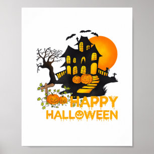 Frohes Halloween Gruseliger Kürbis Spukhaus Männer Poster