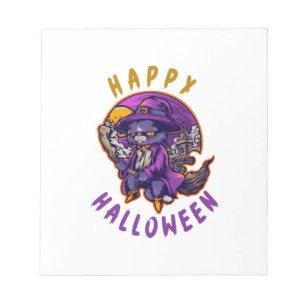 Frohes Halloween Halloween Hexe Katze Notizblock