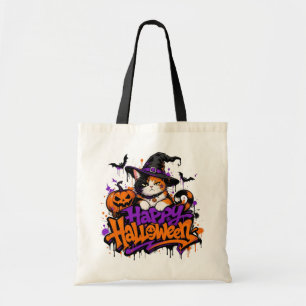 Frohes Halloween Hexe Dreifarbenkatze Tragetasche