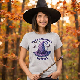 Frohes Halloween Hexen Lila Gingham Hexenhut T-Shirt