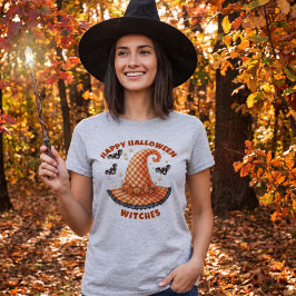 Frohes Halloween Hexen Orange Gingham Hexenhut T-Shirt