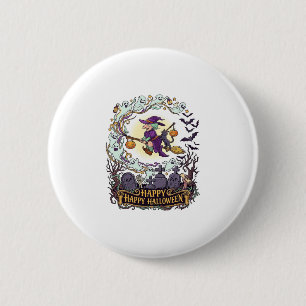 Frohes Halloween Hexenbesen Schwarze Katze Geister Button