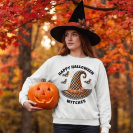 Frohes Halloween Hexenhut Orange & Schwarzer Gingh Sweatshirt