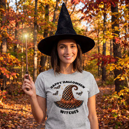 Frohes Halloween Hexenhut Orange & Schwarzer Gingh T-Shirt