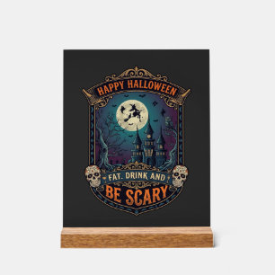 Frohes Halloween Hexenschloss Schädel Fett Trinke Acrylschild