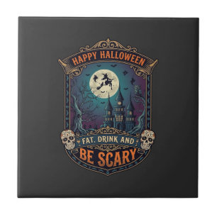 Frohes Halloween Hexenschloss Schädel Fett Trinken Fliese
