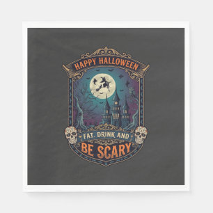 Frohes Halloween Hexenschloss Schädel Fett Trinken Serviette
