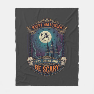 Frohes Halloween Hexenschloss Totenköpfe Fett Trin Fleecedecke
