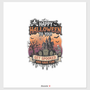 Frohes Halloween Ihr Spukhaus Skelett Fledermäuse_ Aufkleber