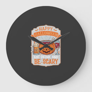 Frohes Halloween Iss Trinke Sei Gruselig Kürbis Ke Große Wanduhr