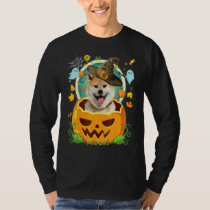 Frohes Halloween Kürbis Akita Inu Hund Hexe Süß H T-Shirt