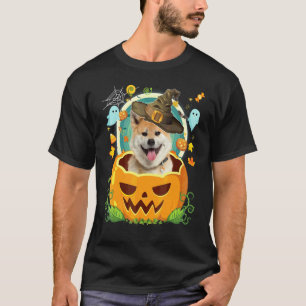 Frohes Halloween Kürbis Akita Inu Hund Hexe Süß H T-Shirt