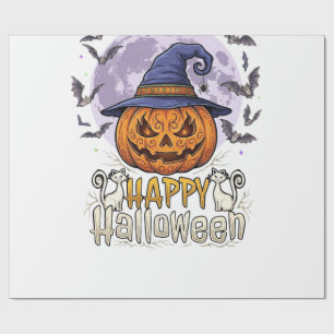 Frohes Halloween Kürbis Hexenhut Fledermäuse Vollm Geschenkpapier