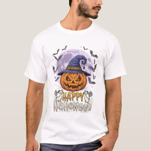 Frohes Halloween Kürbis Hexenhut Fledermäuse Vollm T-Shirt