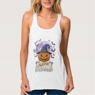 Frohes Halloween Kürbis Hexenhut Fledermäuse Vollm Tank Top