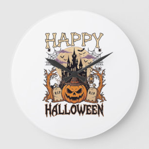 Frohes Halloween Kürbis Hexenhut Verlassenes Schlo Große Wanduhr